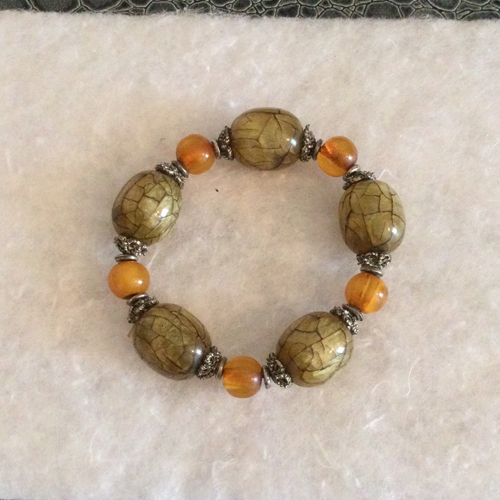 Vintage Amber & Green Stretch Bracelet